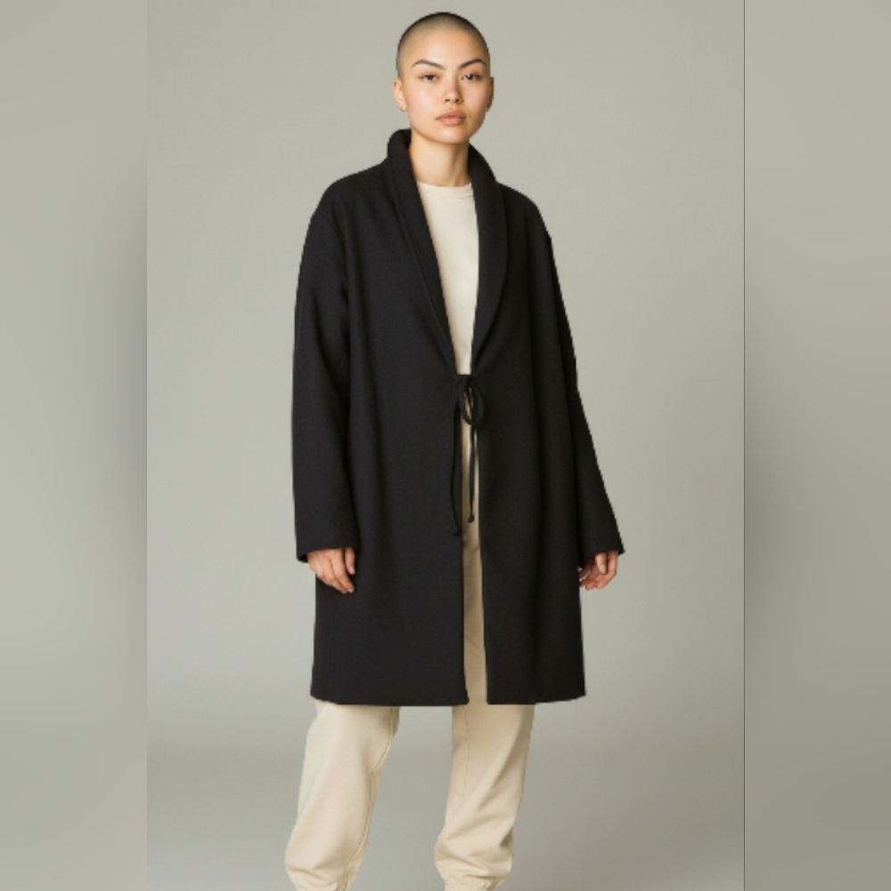 NEZA Studio Oversize Kimono Black Linen Coat Unisex Quilted Lined Coat Size XL